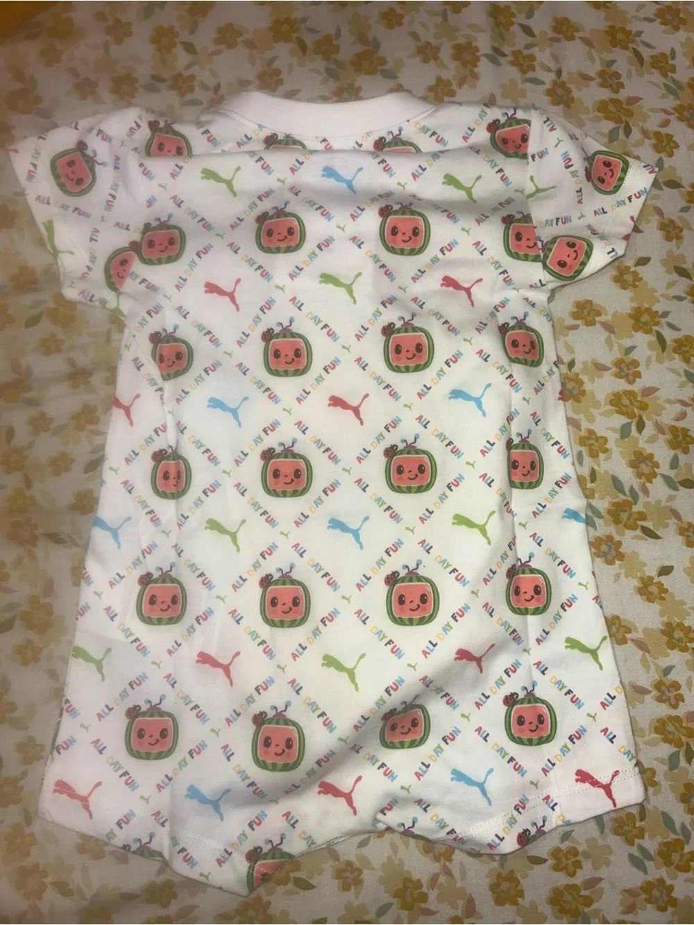 Puma Infant Bodysuit with Yellow Accent and Multicolor Print